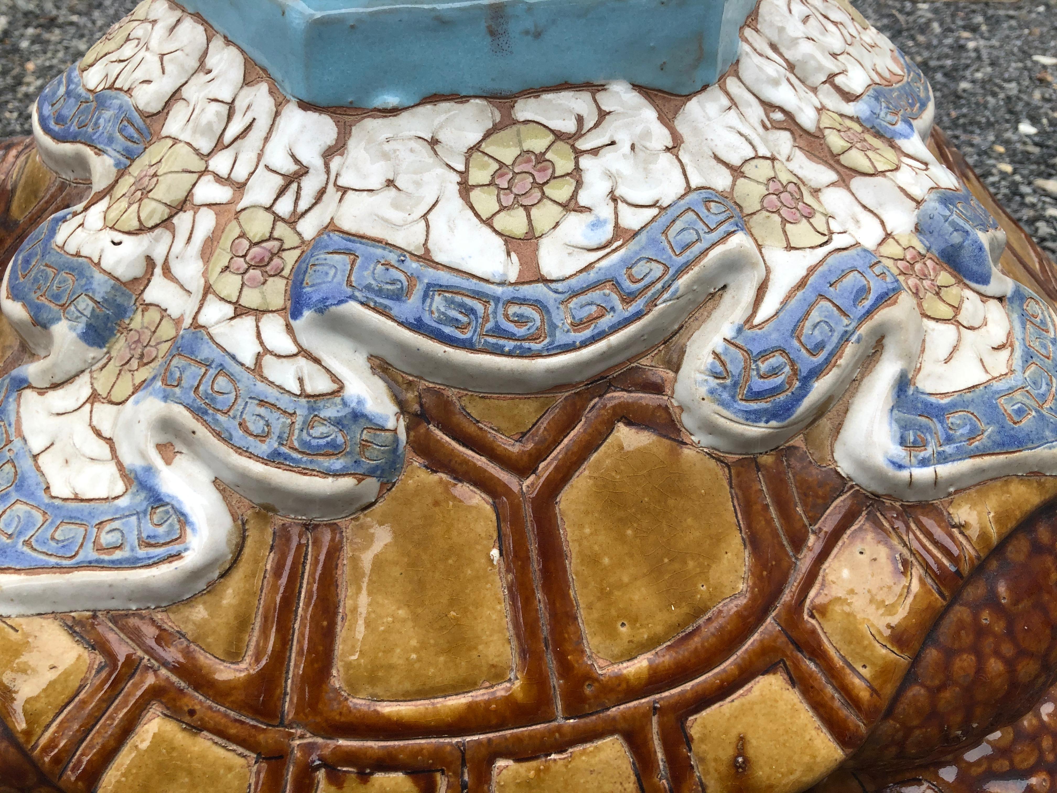 Unusual Vintage Ceramic Turtle Garden Seat End Table 2