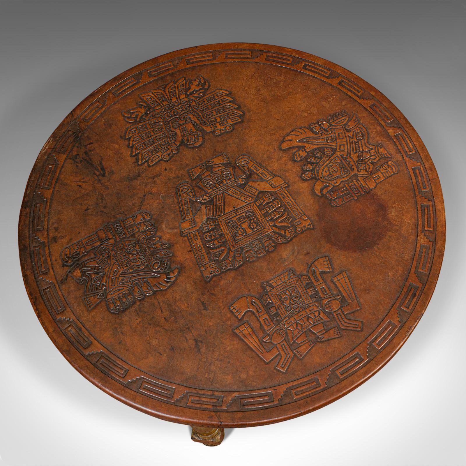 Folk Art Unusual Coffee Table, Peruvian, Leather, Decorative, Aperitif, circa 1950