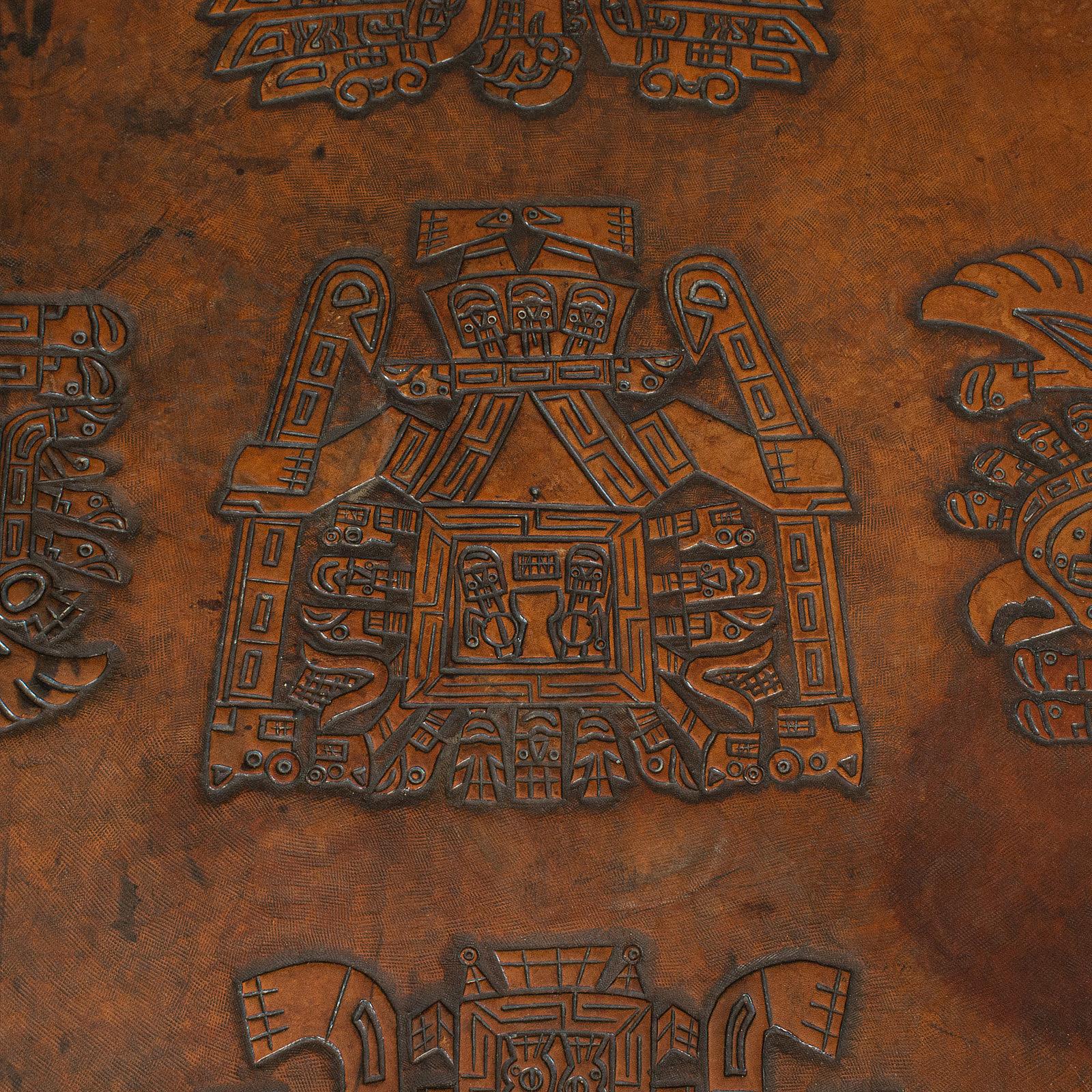 Embossed Unusual Coffee Table, Peruvian, Leather, Decorative, Aperitif, circa 1950