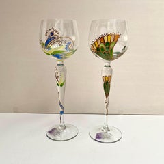 Unusual Vintage Crystal Goblets “Romantic Poetry”by Nagel, Germany, 1980s, Set 2