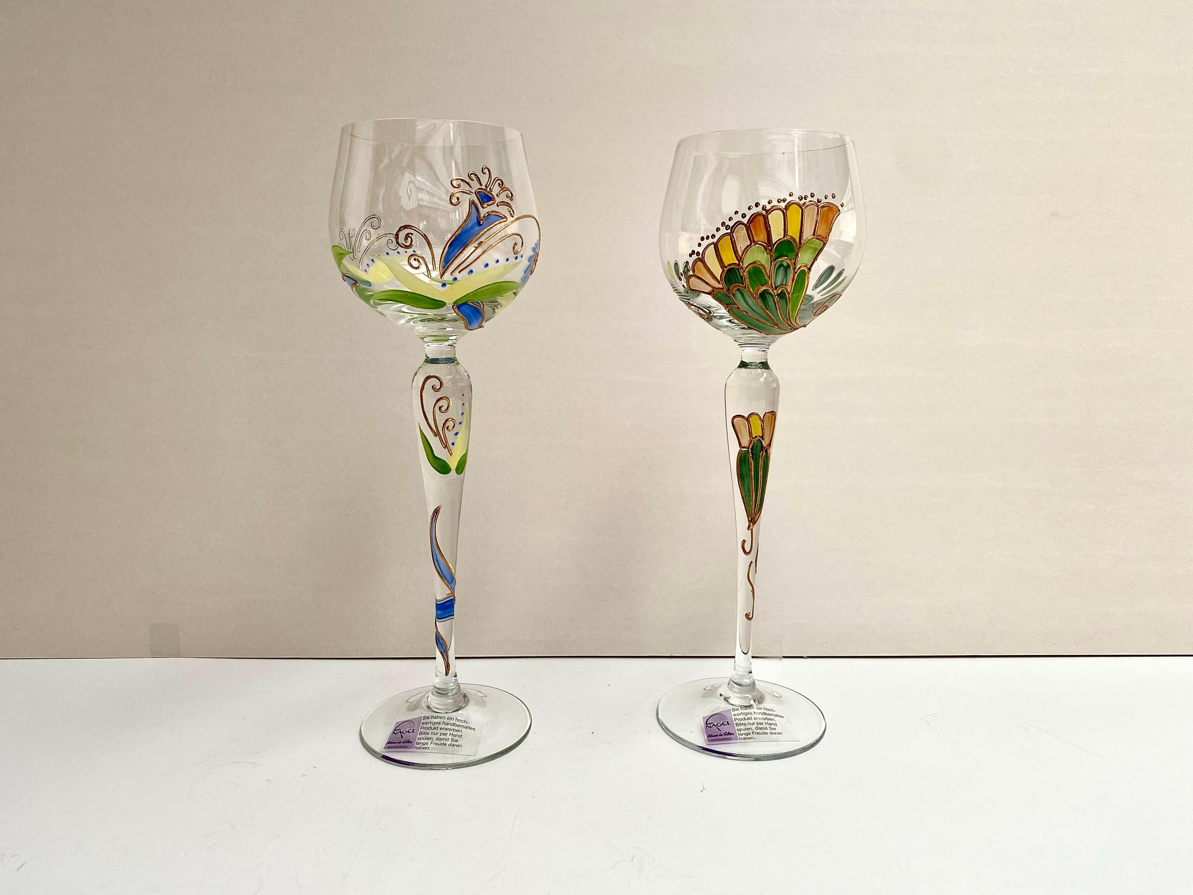 Late 20th Century Unusual Vintage Crystal Goblets “Romantic Poetry”by Nagel, Germany, 1980s, Set 2