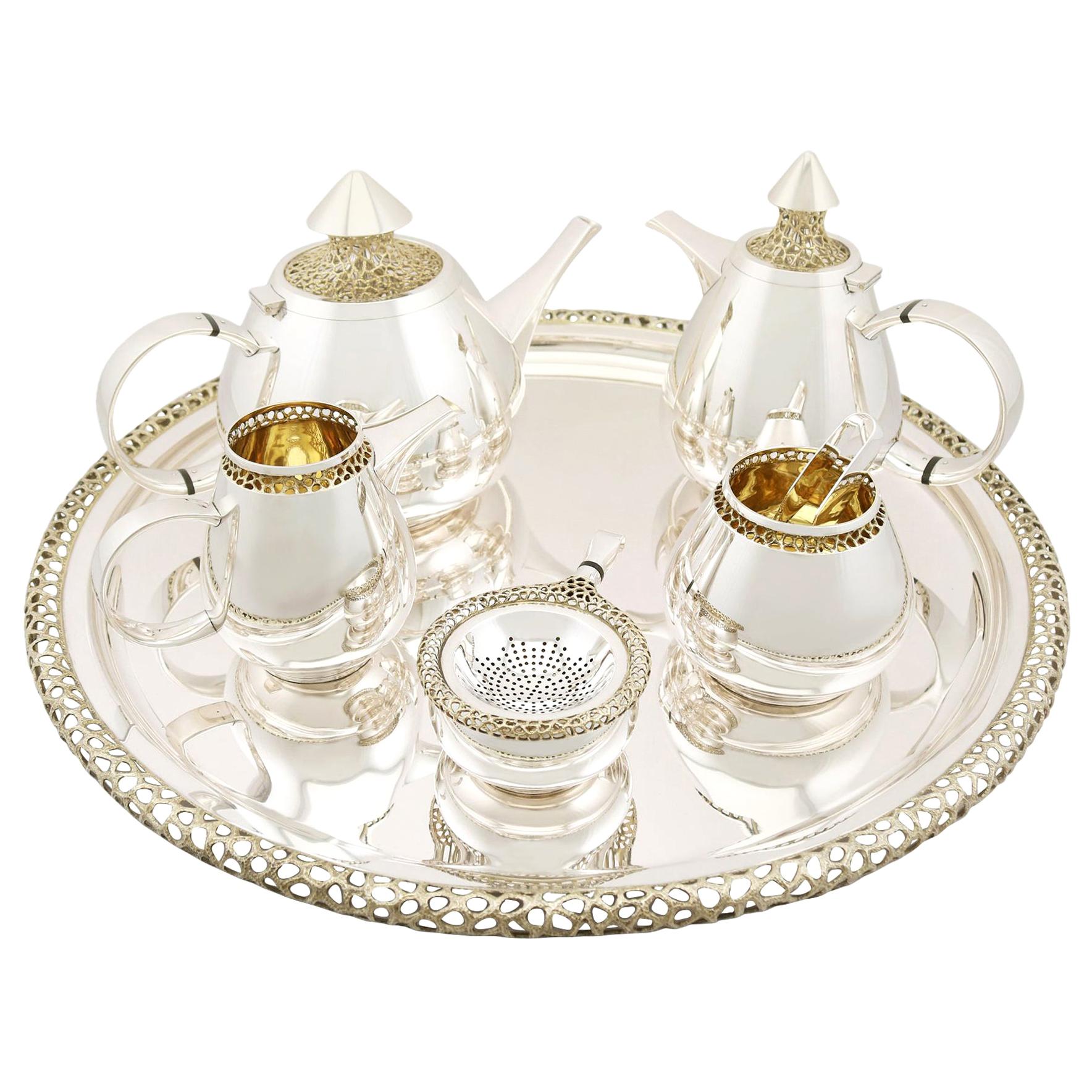 Unusual Vintage English Sterling Silver Six-Piece Tea and Coffee Service