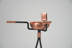 Unusual Vintage Floor Cigar Ashtray, Candle Holder, Match Box Holder Copper Iron
