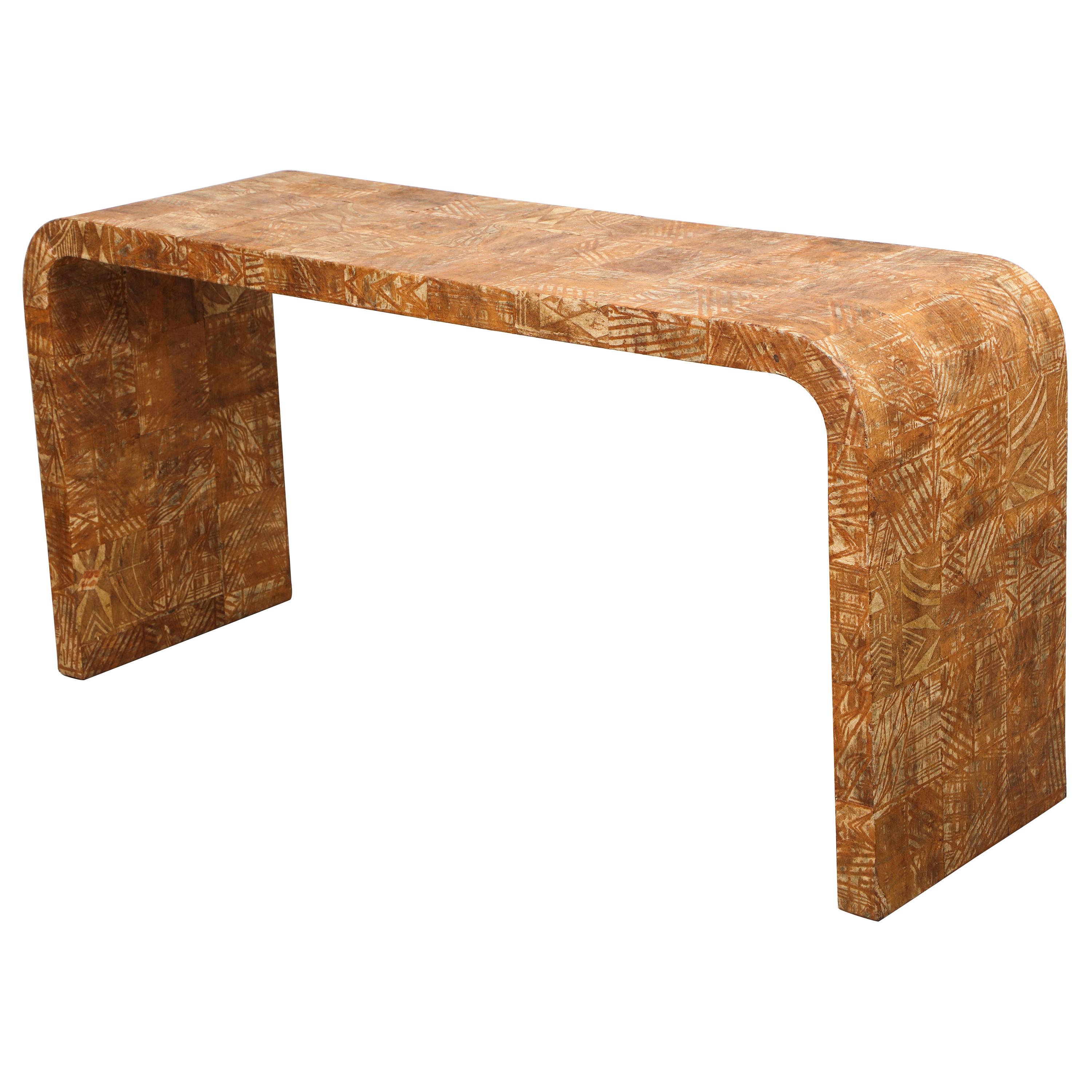 Unusual Vintage Hand-Stenciled Bark Console Table For Sale