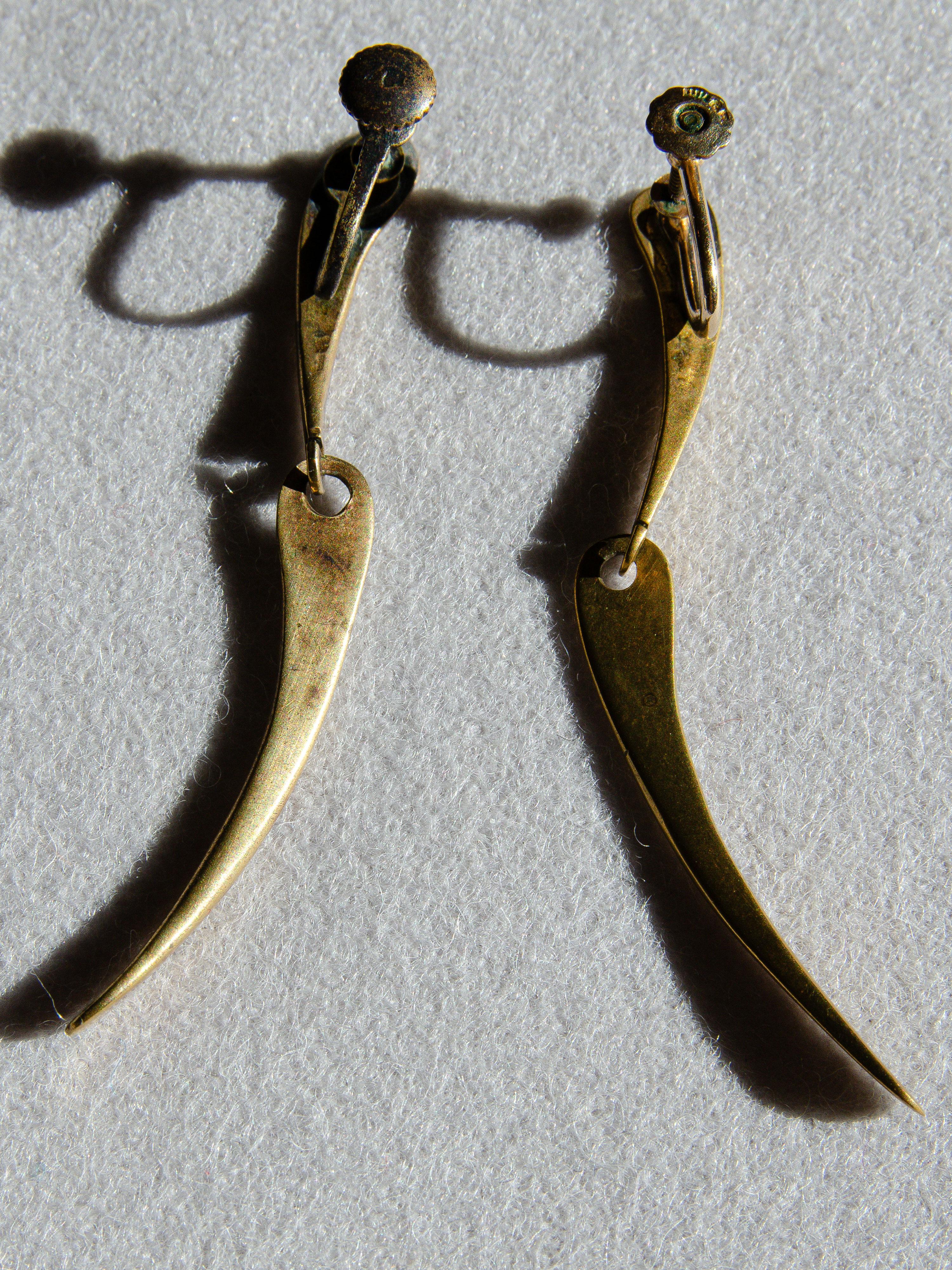 American Unusual Vintage Mid-Century Modernist Brass Pendant Earrings By Art Smith For Sale