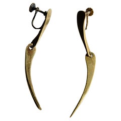 Unusual Retro Mid-Century Modernist Brass Pendant Earrings By Art Smith