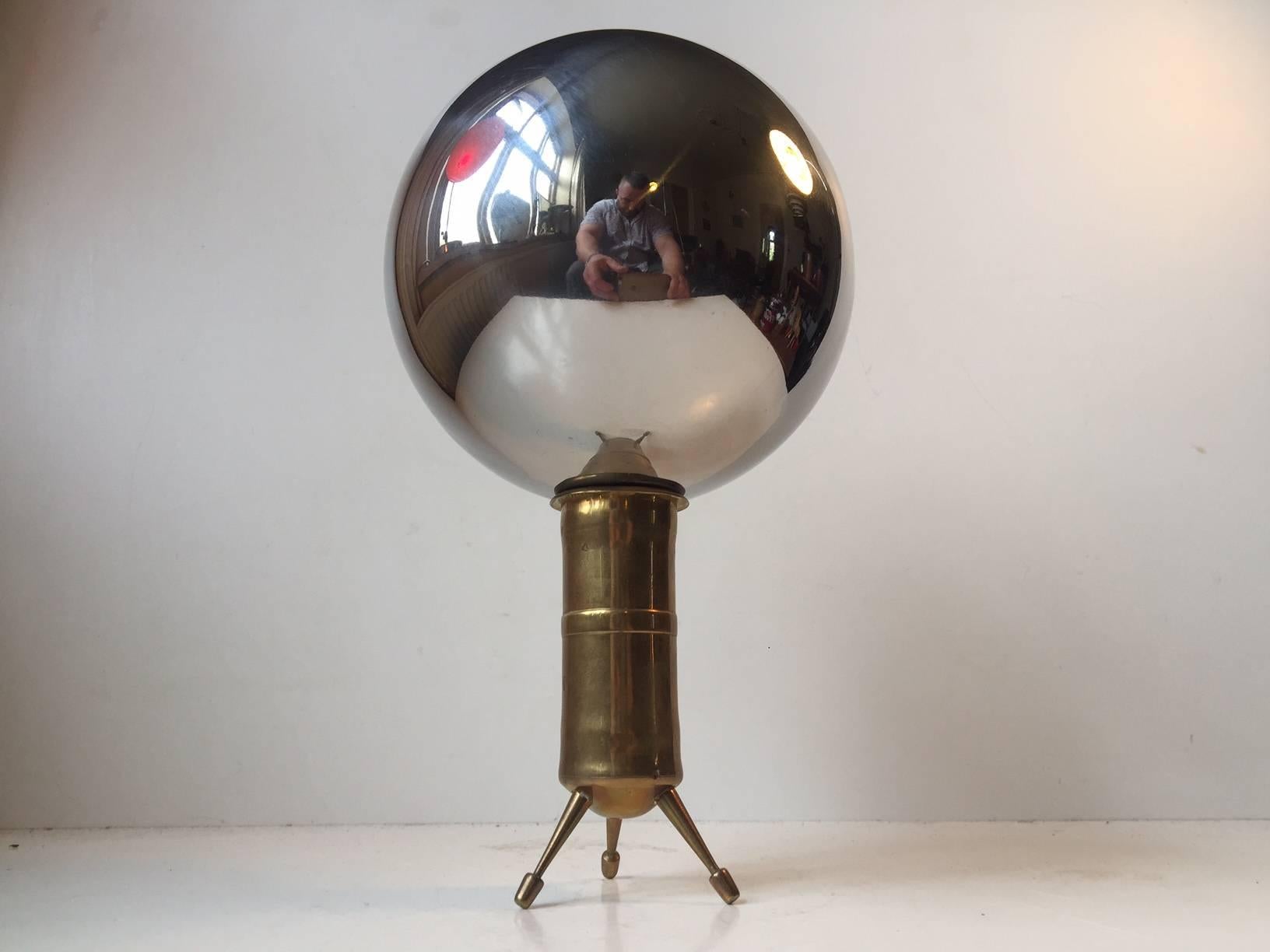 Mid-Century Modern Unusual Vintage Mirror Sphere on Tripod Brass Stand by Anonymous Artist