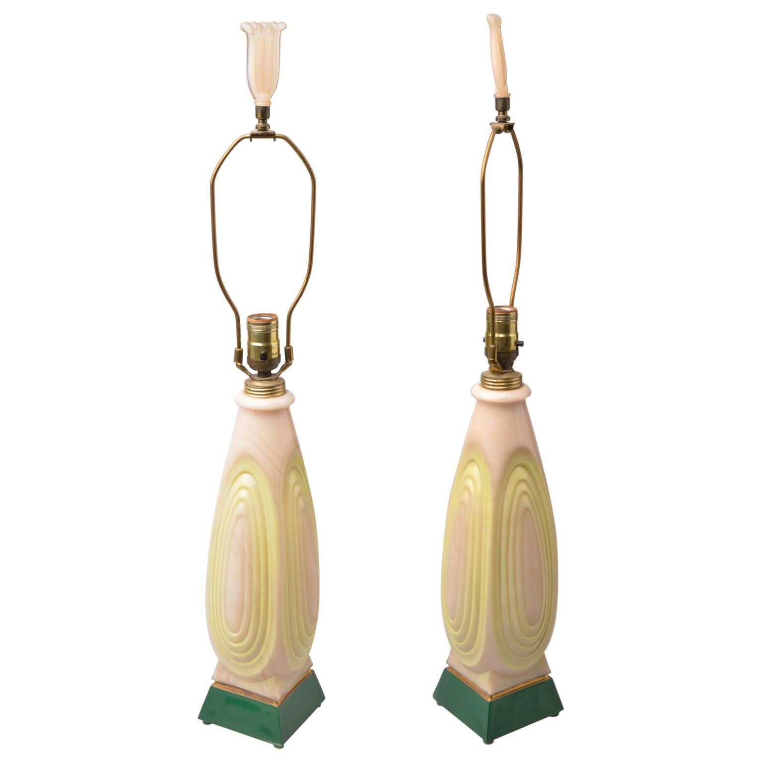  Vintage Murano Opaline Glass Pair of Elegant Lamps