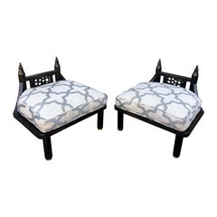 Unusual Vintage Ritts Co. Mid-Century Modern Black Chinoiserie Low Chairs