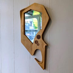 Unusual vintage sculpted & inlaid wood handmade studio craft mirror
