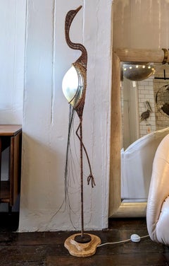 Unusual vintage sisal & fibreglass stork / crane floor lamp, USA c1970s.