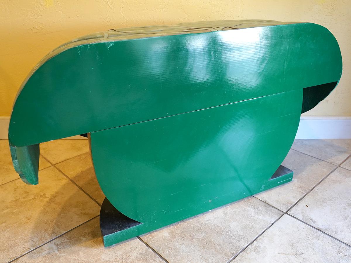 Unusual Vintage Tessellated Jade Stone Console Table of Hanging Palm Leaves In Good Condition In Ft. Lauderdale, FL