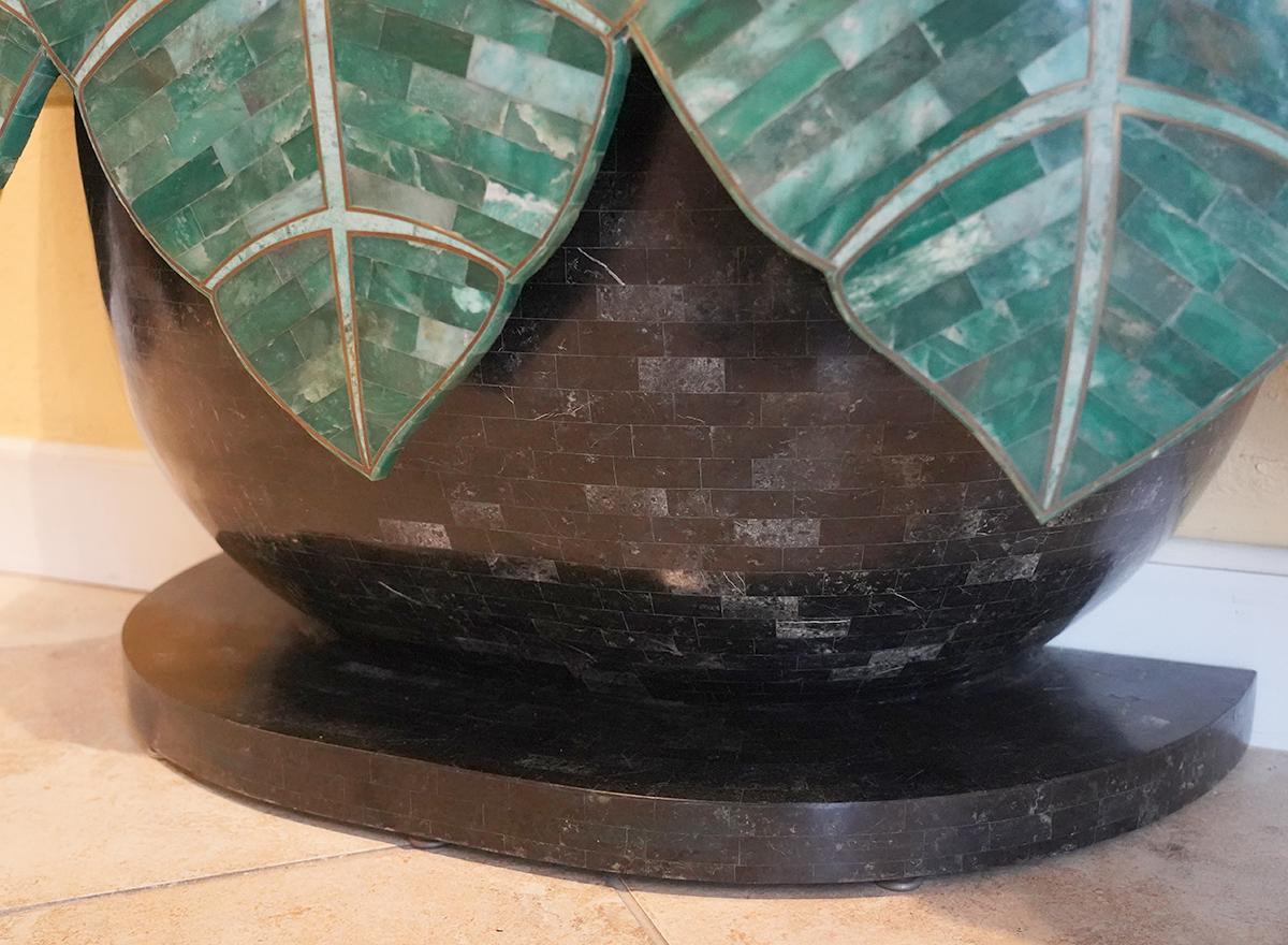 Unusual Vintage Tessellated Jade Stone Console Table of Hanging Palm Leaves 1