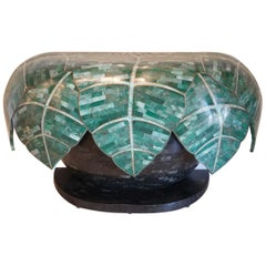 Unusual Vintage Tessellated Jade Stone Console Table of Hanging Palm Leaves