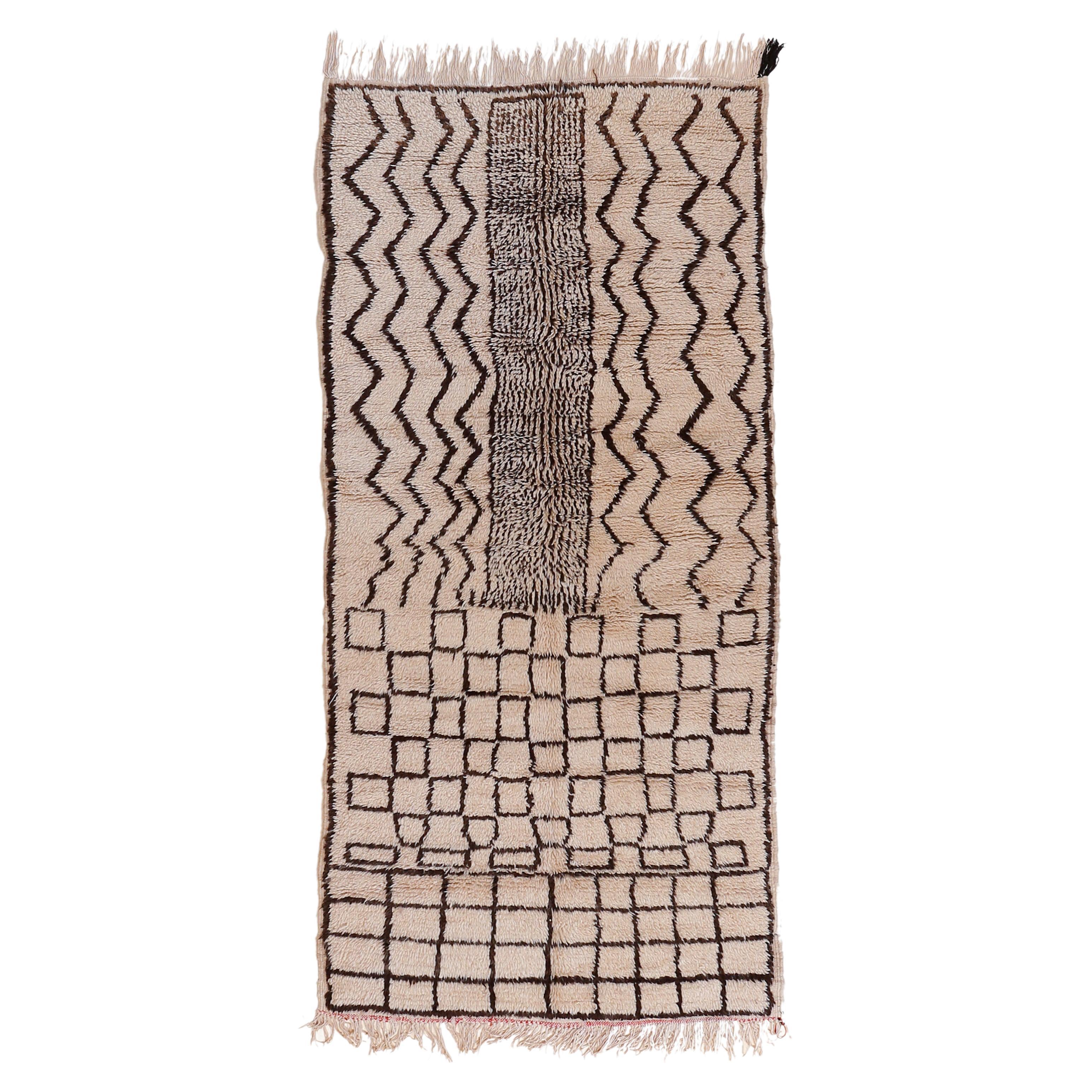 Unusual Vintage White Ground Azilal Moroccan Berber Prayer Rug