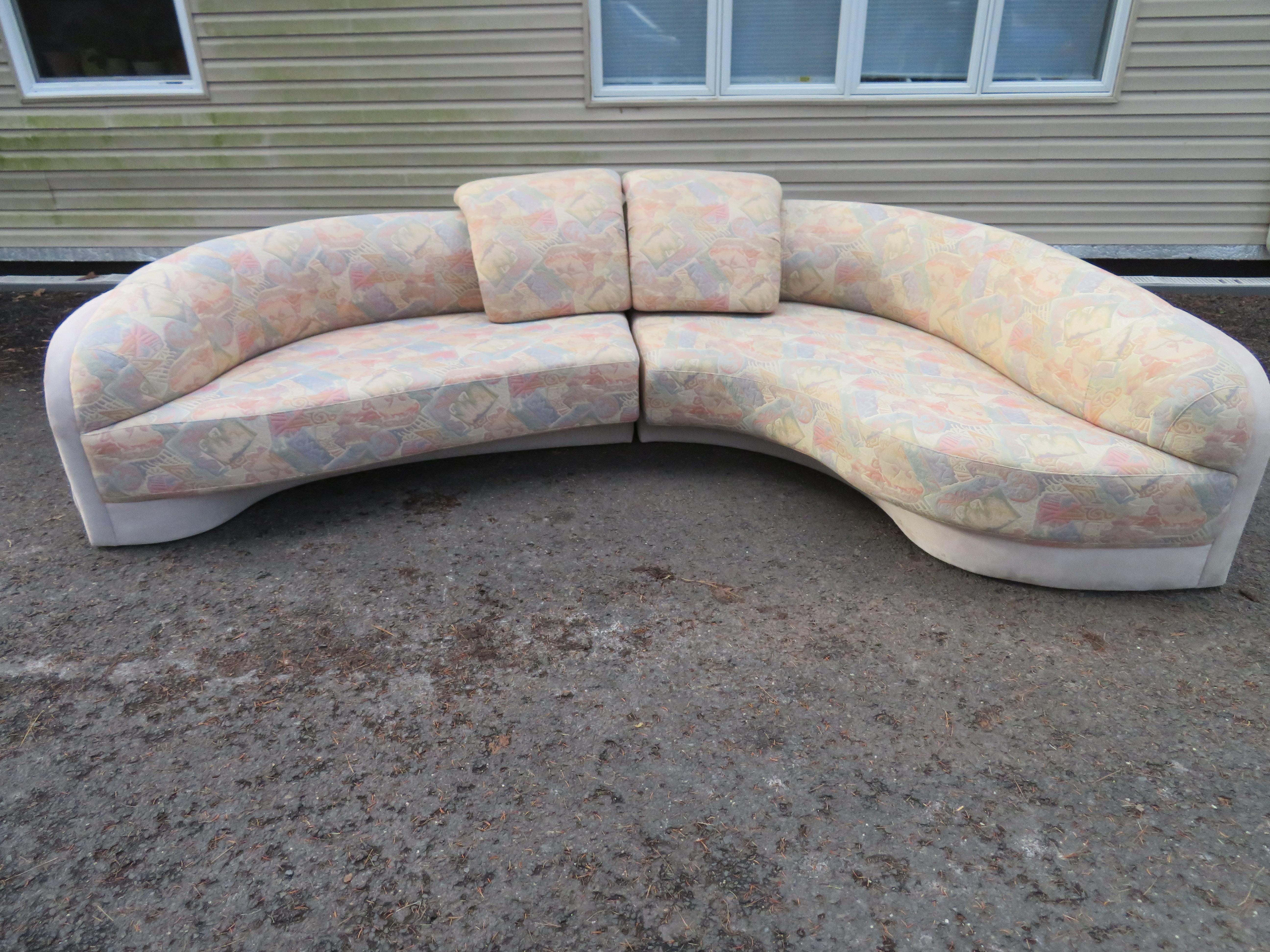 Unusual 2-Piece Curved Sectional Sofa Mid-Century Modern For Sale 5