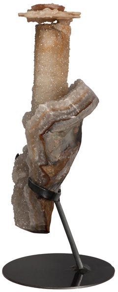 White Quartz “Tree” Sculptural Formation on Metal Stand