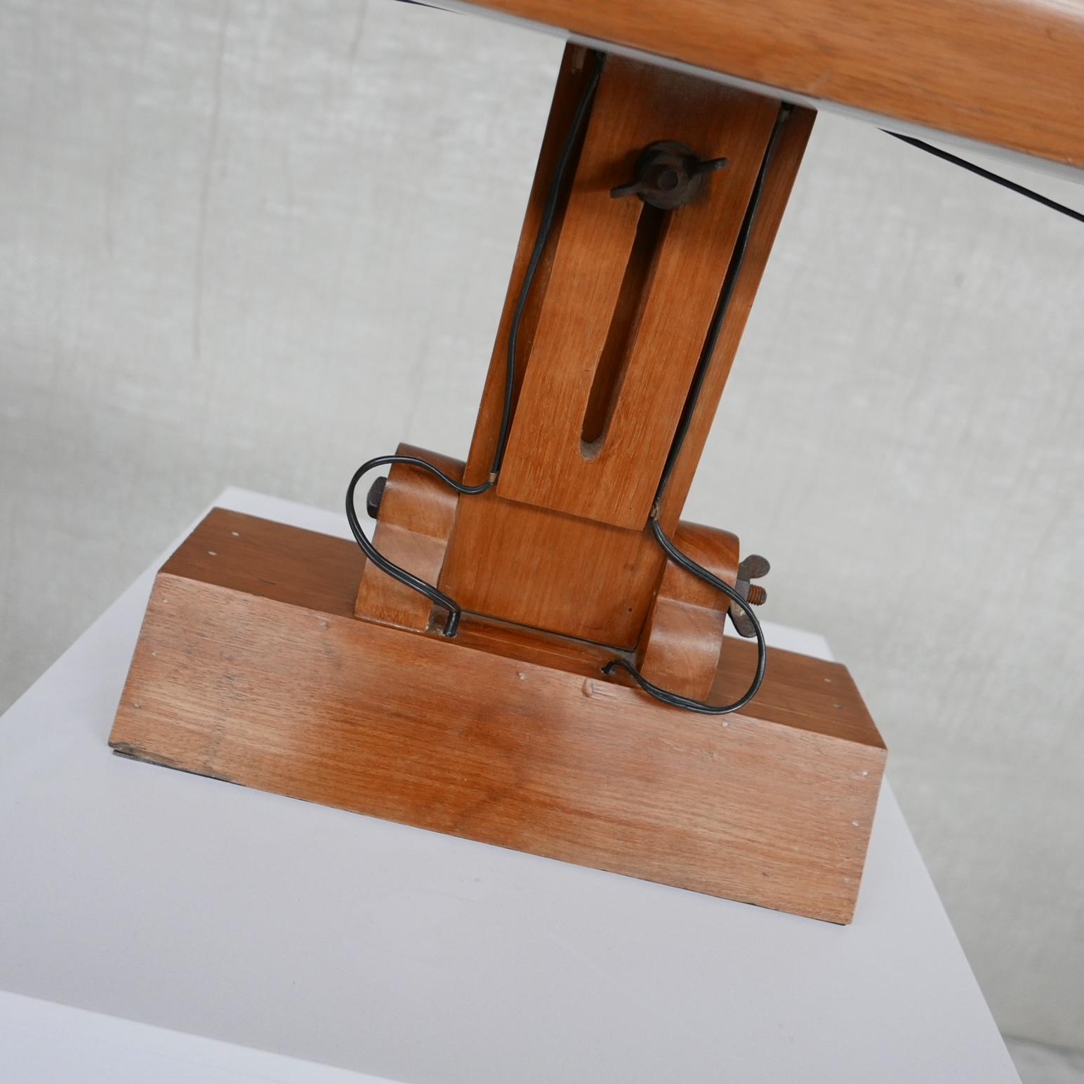 Unusual Wide Mid-Century Oak Table Lamp For Sale 5