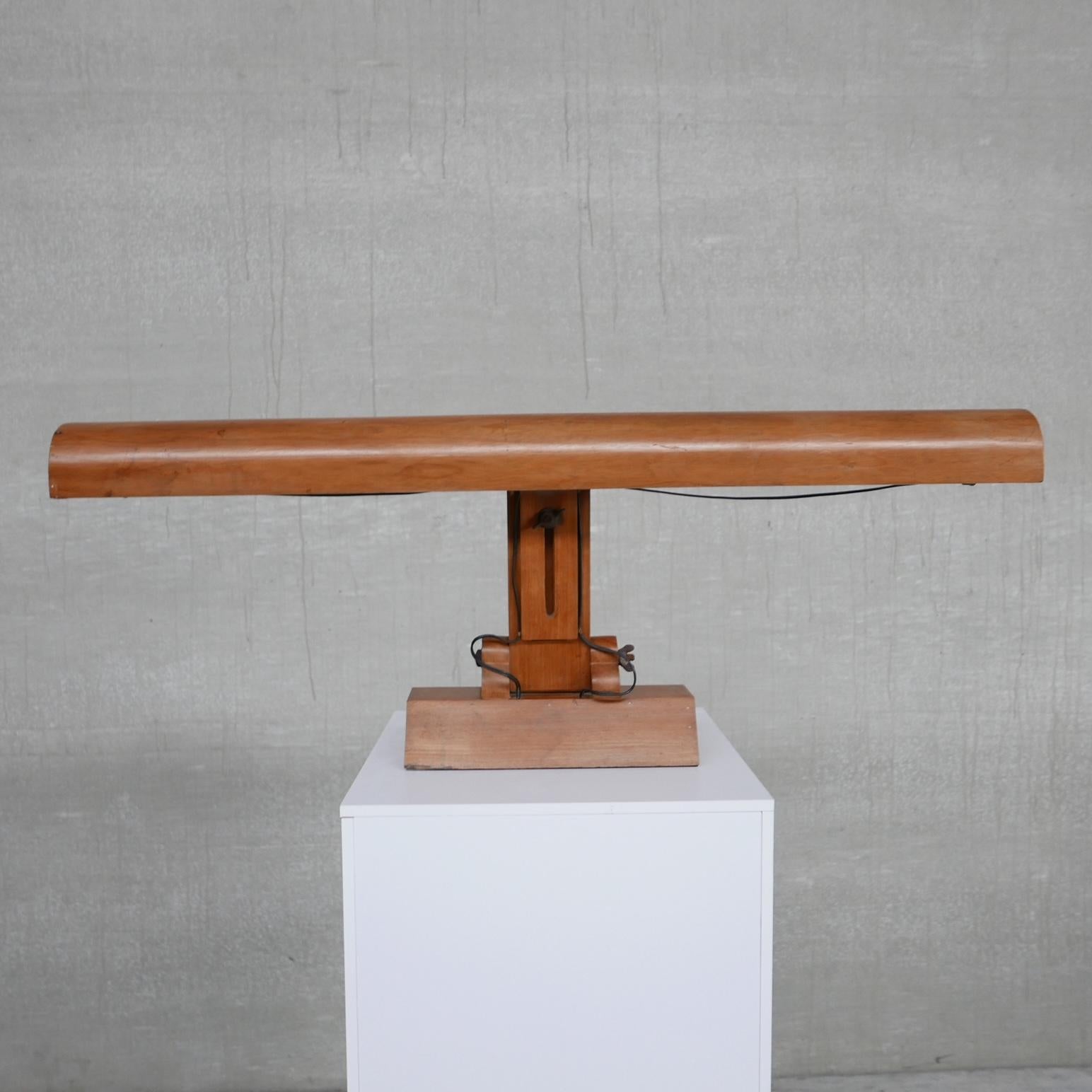Unusual Wide Mid-Century Oak Table Lamp For Sale 6