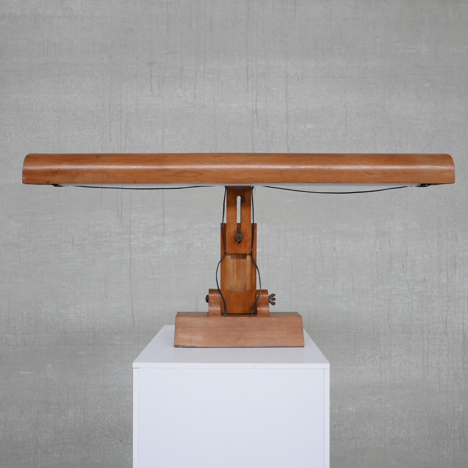 Wood Unusual Wide Mid-Century Oak Table Lamp For Sale