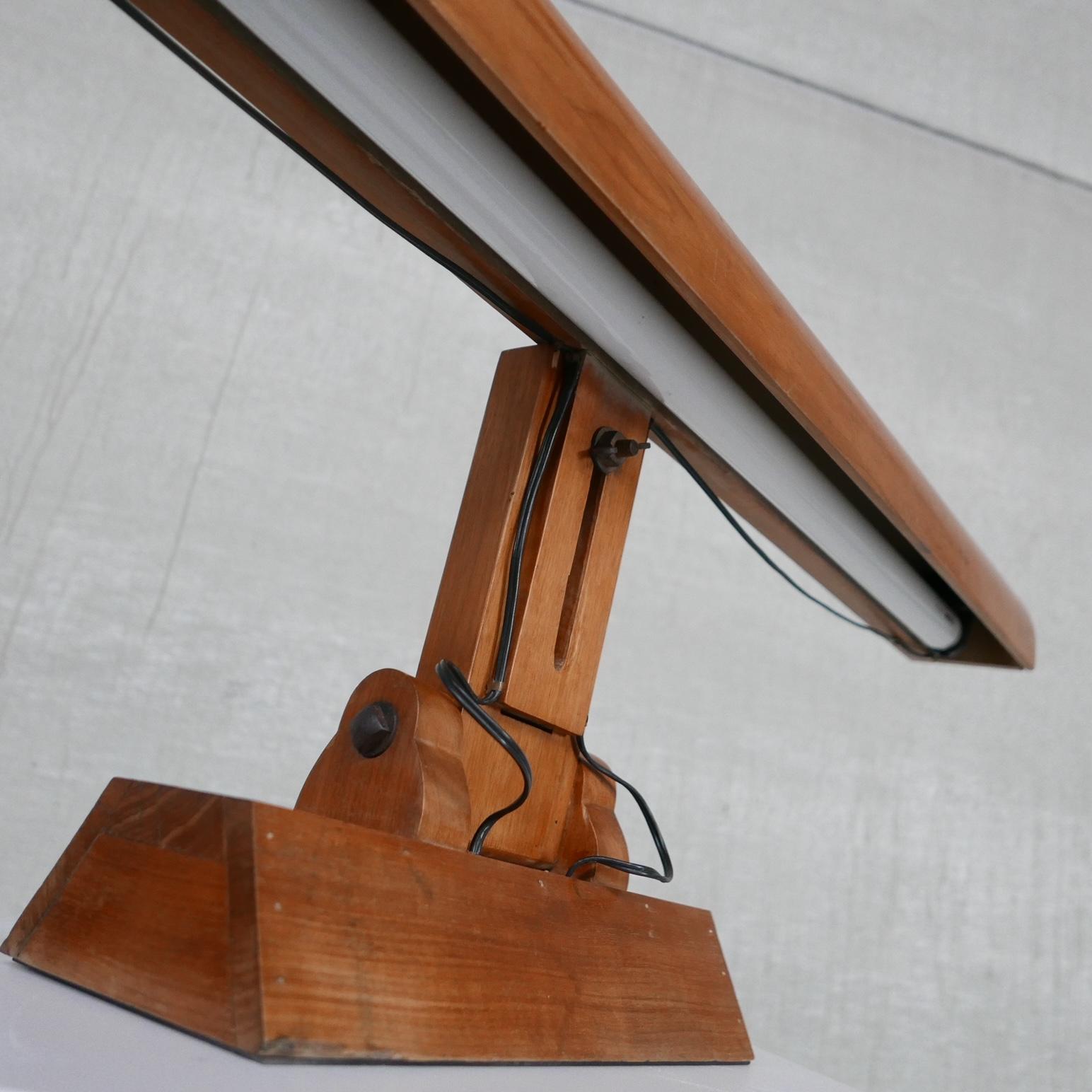 Unusual Wide Mid-Century Oak Table Lamp For Sale 1