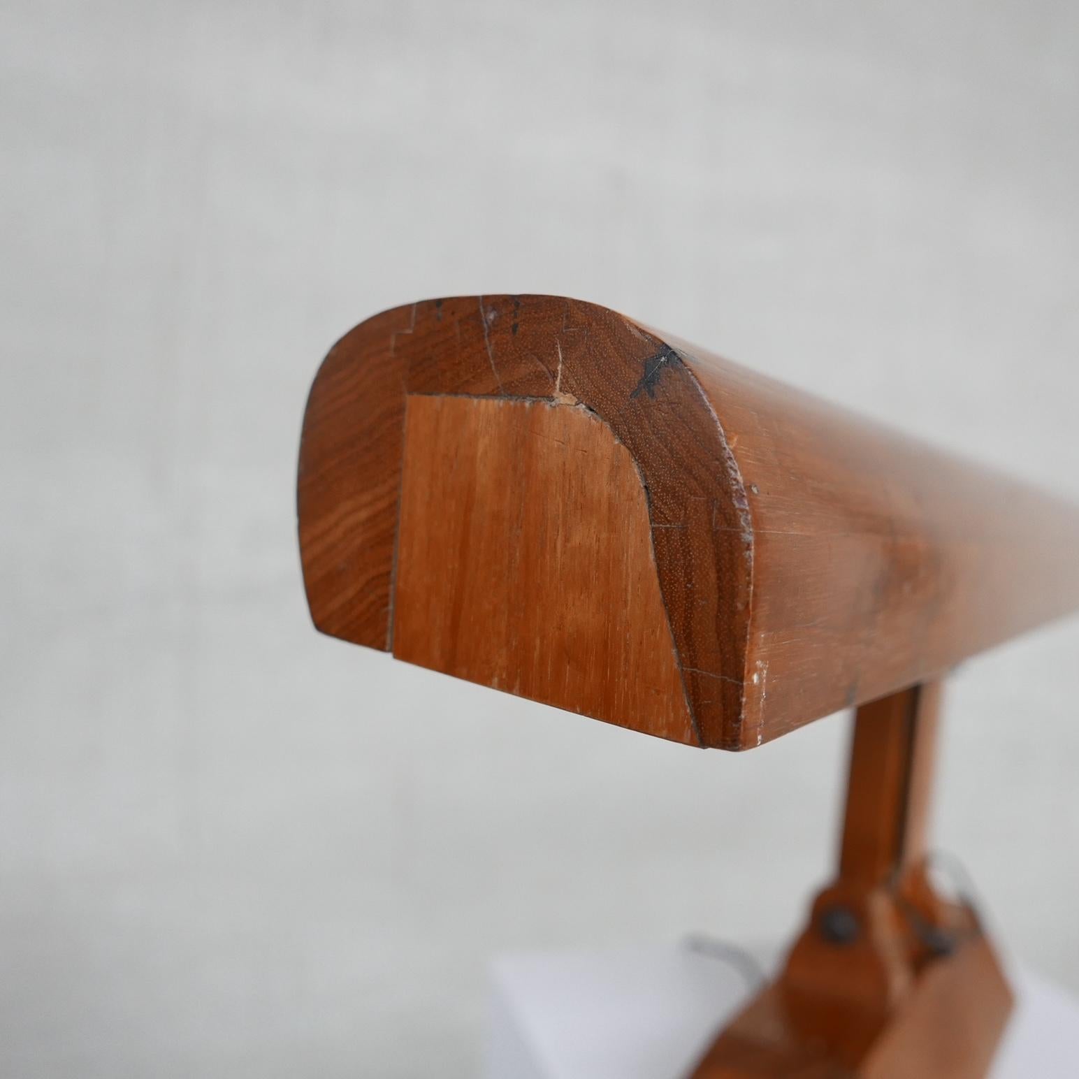 Unusual Wide Mid-Century Oak Table Lamp For Sale 2