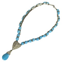 Unusual William De Lillo Turquoise Toggle Pave Necklace