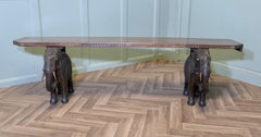 Unusual Window Seat or Hall Bench with Carved Elephants  This is a lovely piece