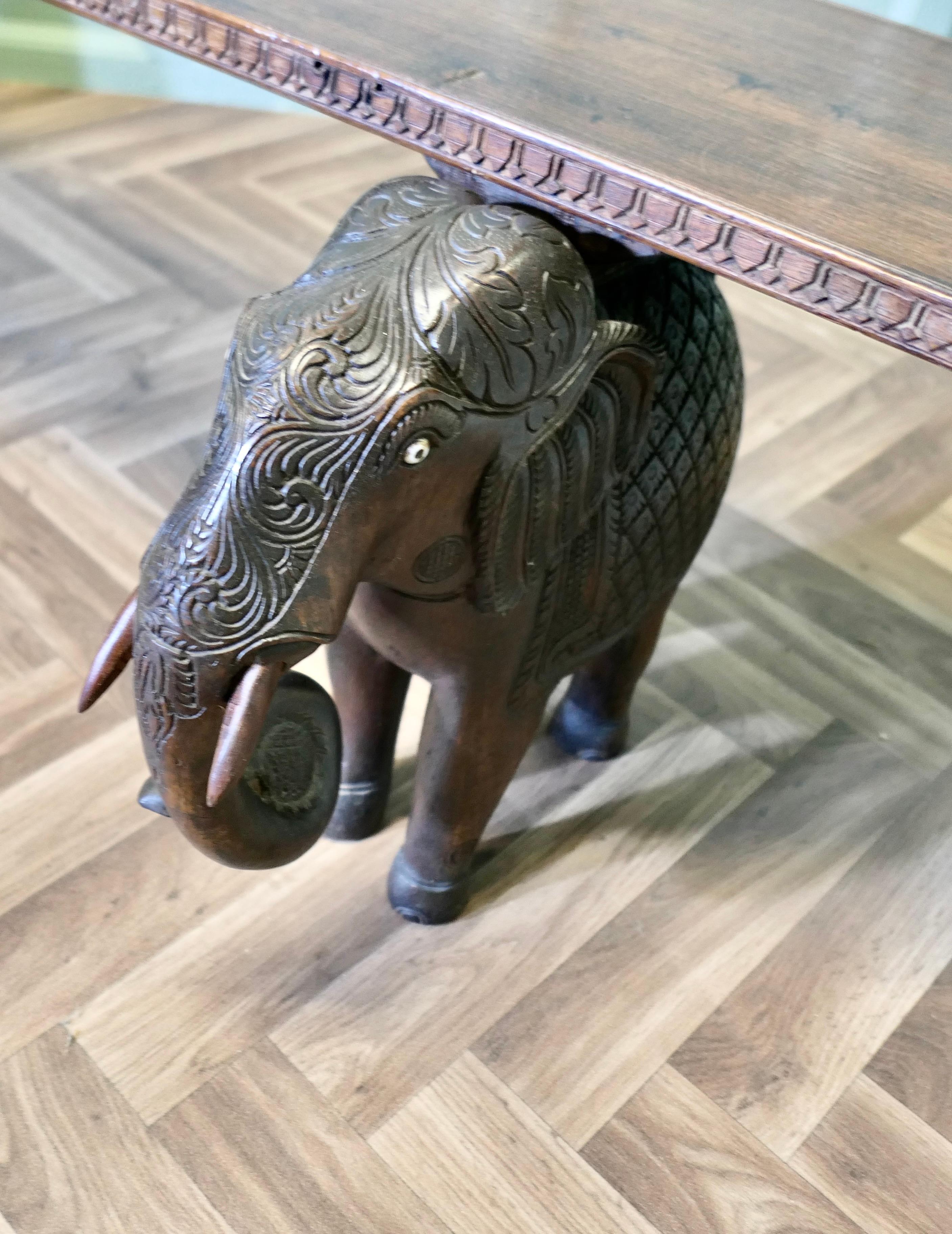 Unusual Window Seat or Hall Bench with Carved Elephants  This is a lovely piece In Good Condition For Sale In Godshill, Isle of Wight