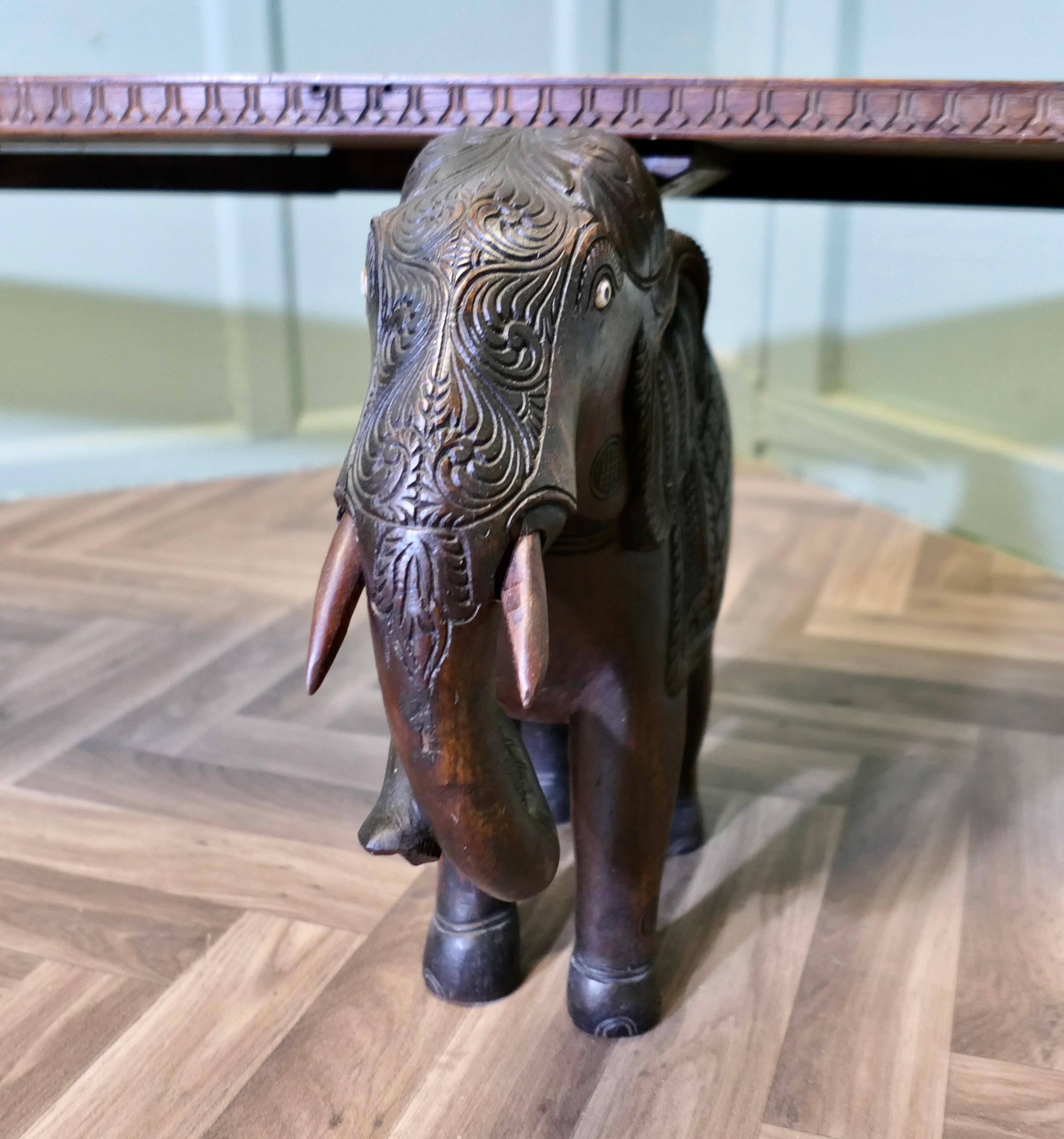 Teak Unusual Window Seat or Hall Bench with Carved Elephants  This is a lovely piece For Sale