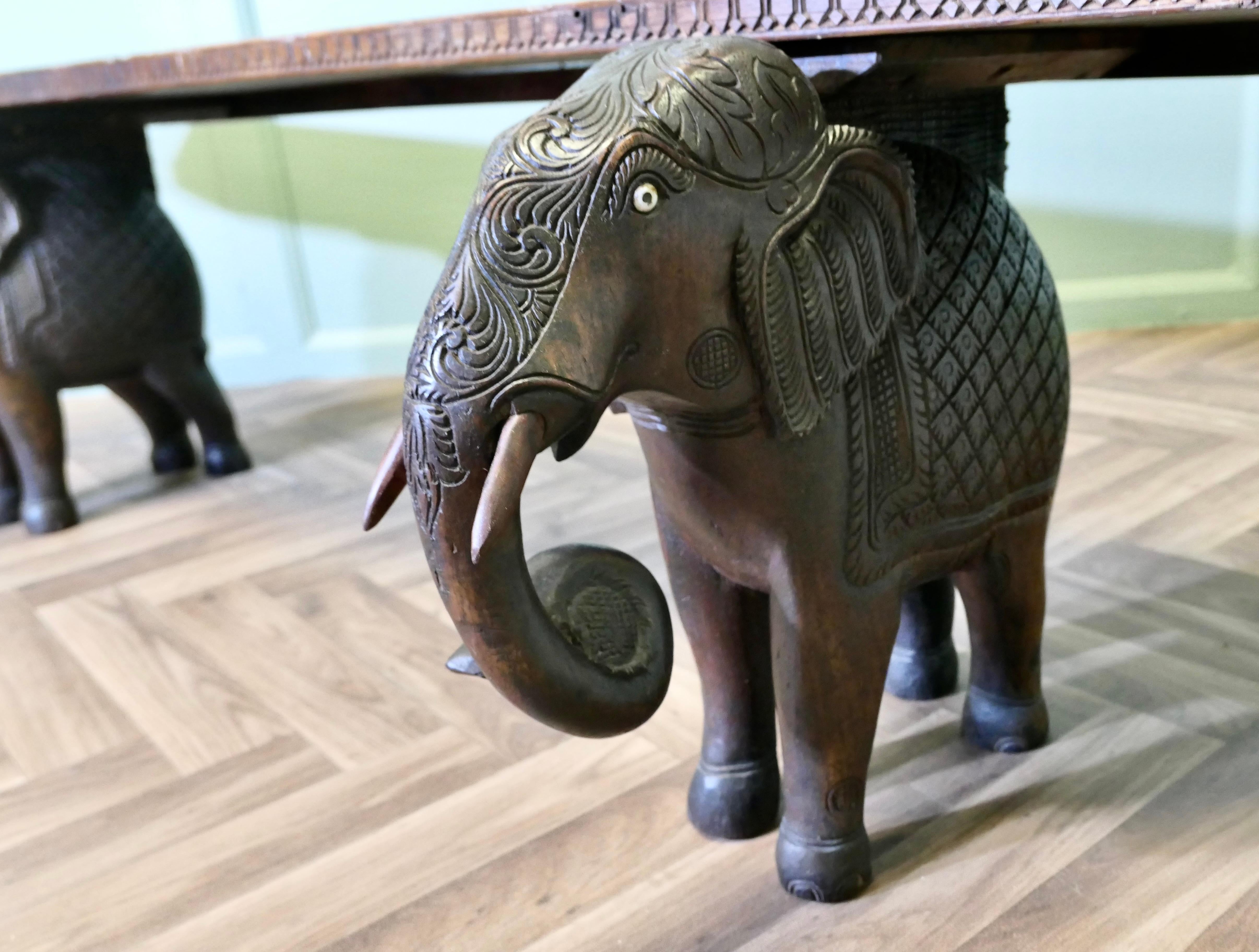 Unusual Window Seat or Hall Bench with Carved Elephants  This is a lovely piece For Sale 1