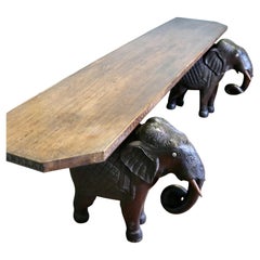 Unusual Window Seat or Hall Bench with Carved Elephants  This is a lovely piece