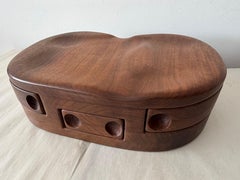 Unusual Wood Craft Jewelry Box Walnut Pull Out Drawers ca' 1970's
