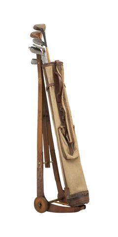 Unusual Wooden Trolley, Golf Club Carrier, Caddy Stand for Golf Bag, Antique