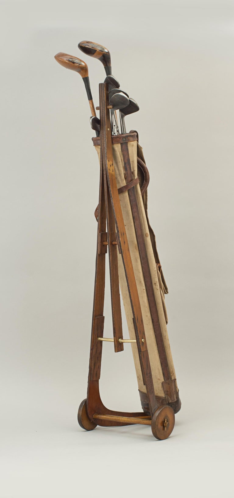 Unusual Wooden Trolley, Golf Club Carrier, Caddy Stand for Golf Bag