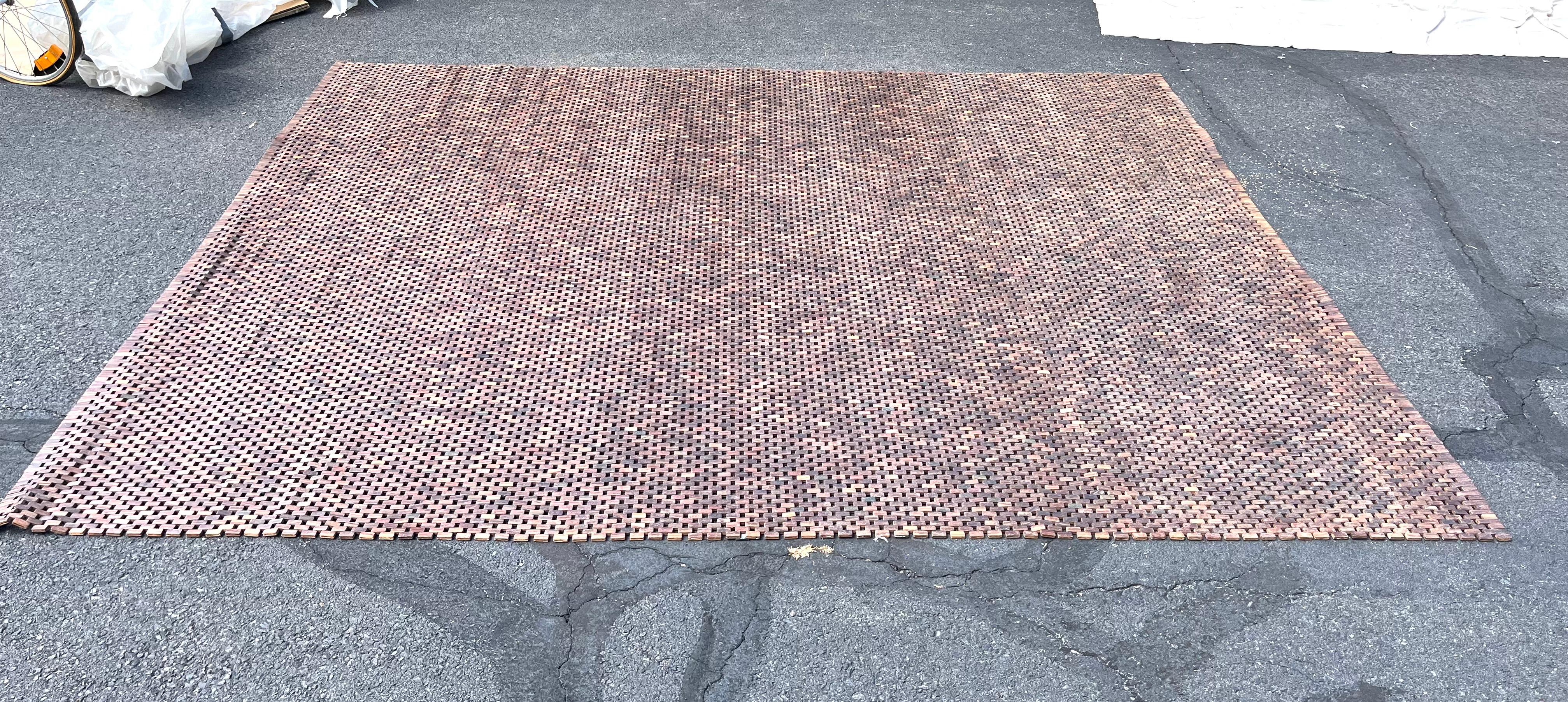 Contemporary Unusual Woven Teak Floor Covering For Sale
