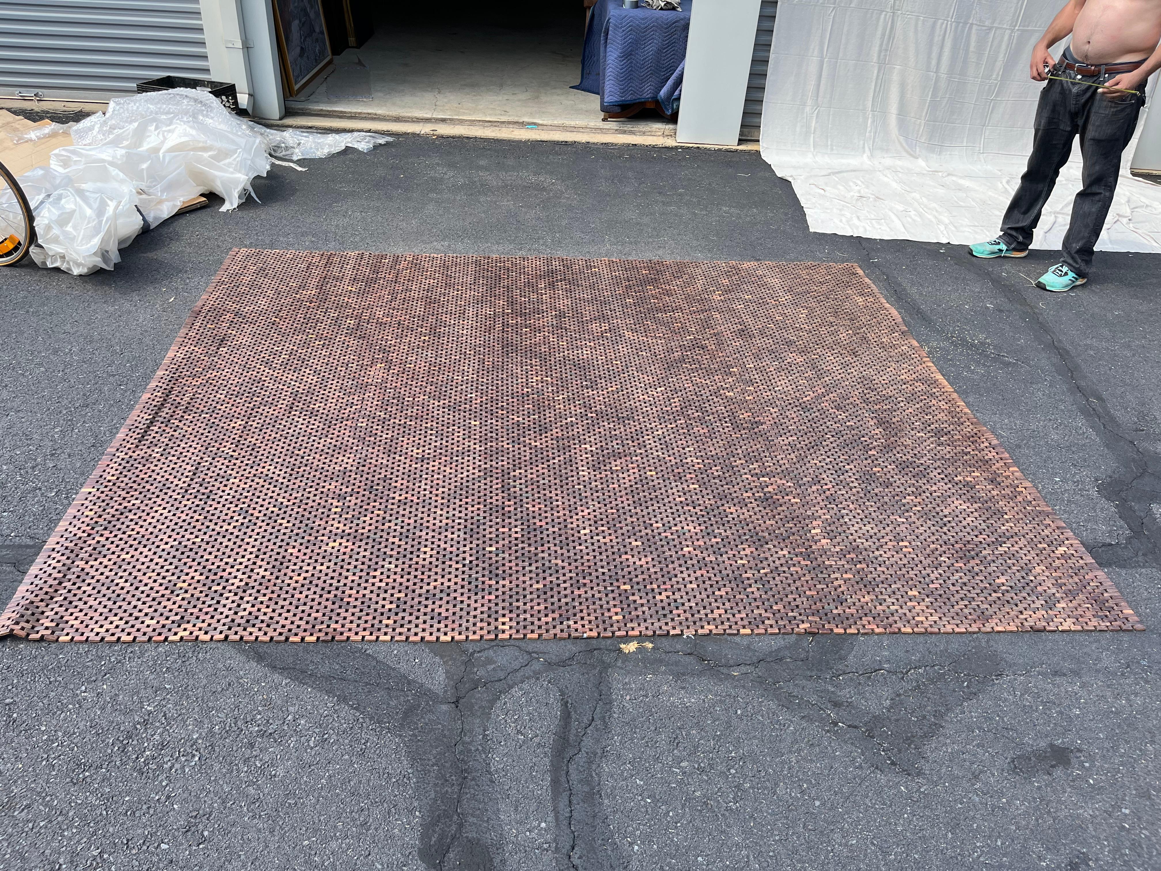 Unusual Woven Teak Floor Covering For Sale 1