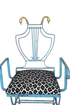 Unusual Wrought Iron And Brass Armchair