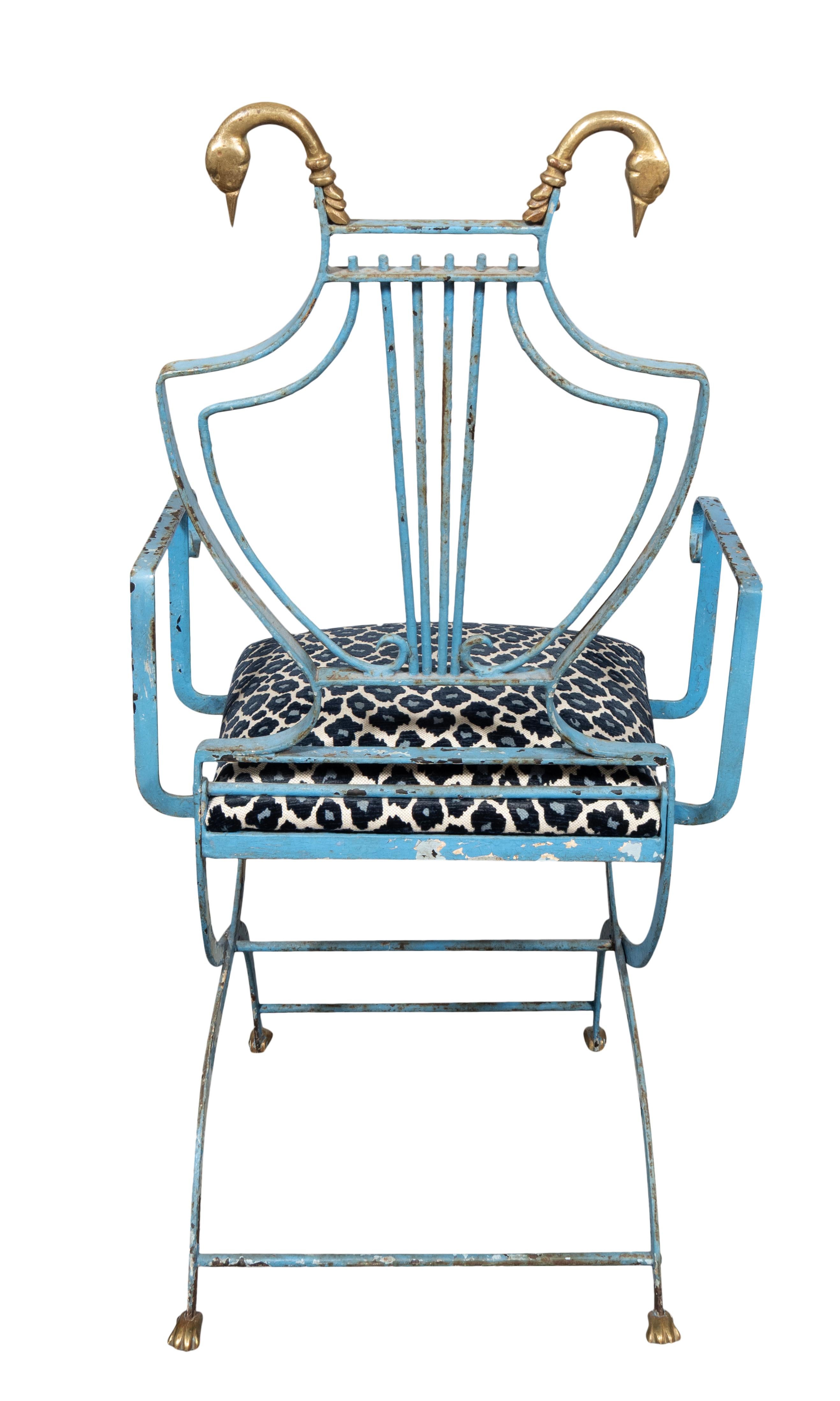 Unusual Wrought Iron And Brass Armchair In Good Condition For Sale In Essex, MA