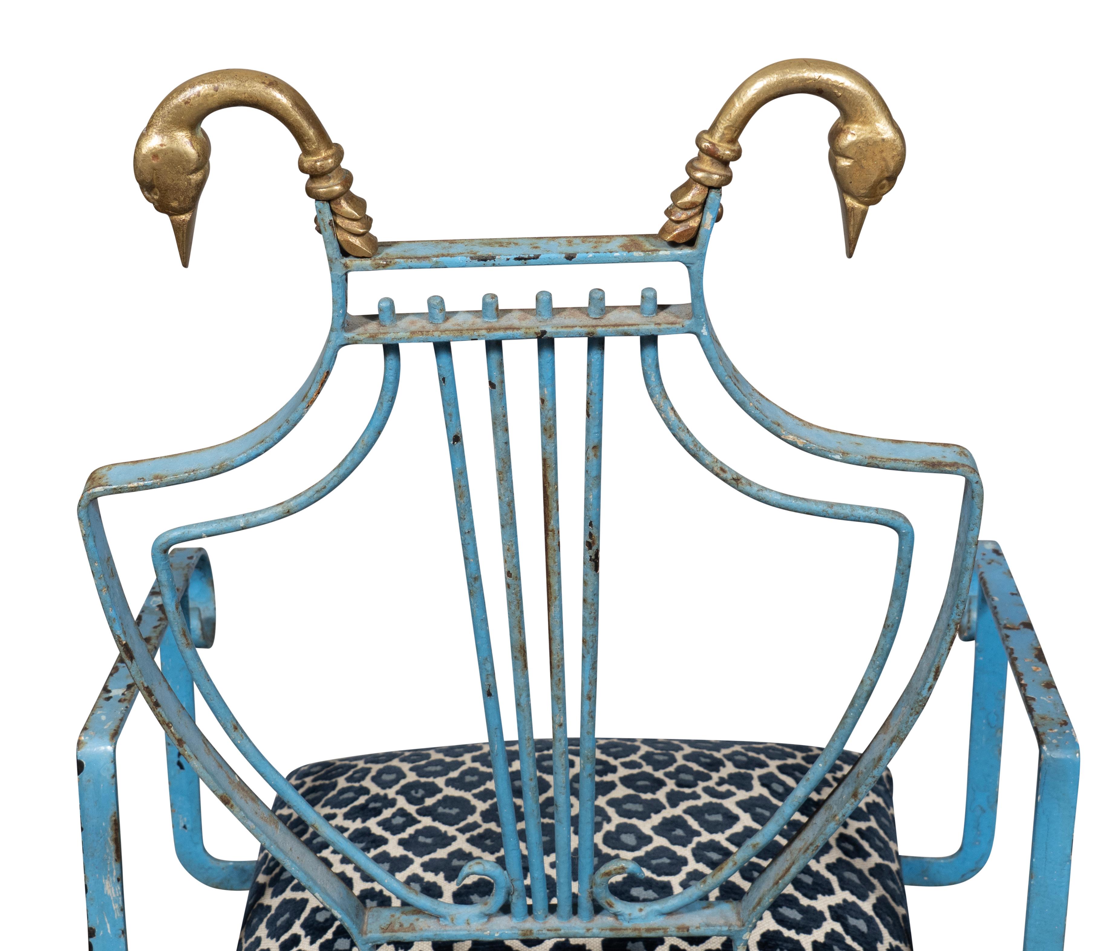 19th Century Unusual Wrought Iron And Brass Armchair For Sale
