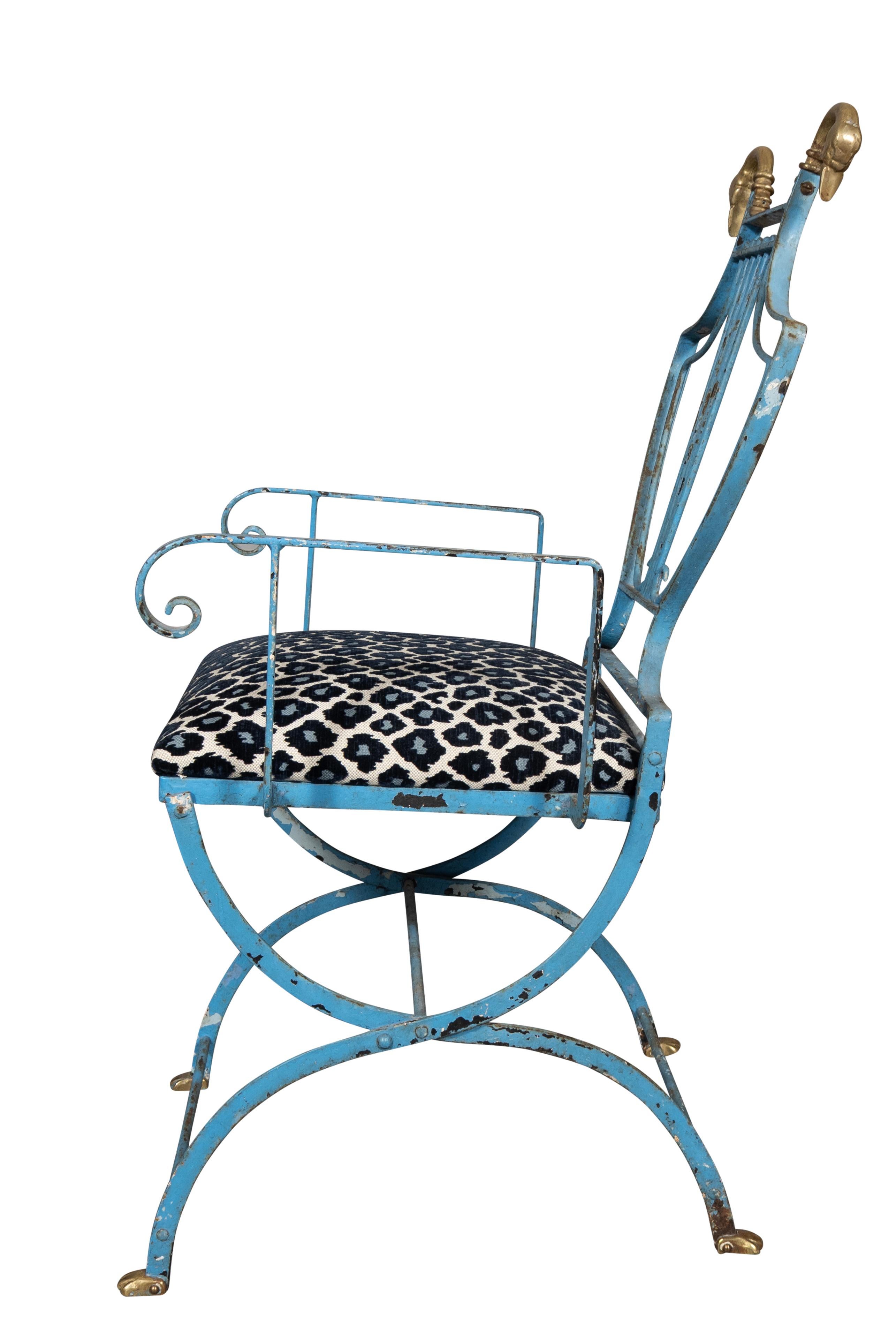 Unusual Wrought Iron And Brass Armchair For Sale 1