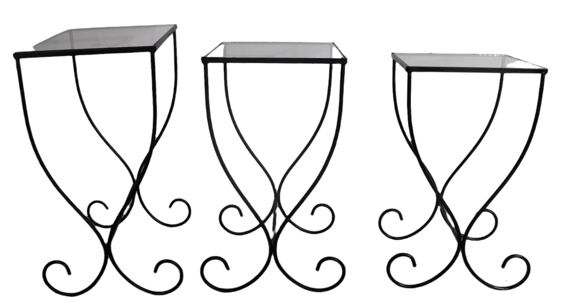 Unusual Wrought Iron Nesting Tables Mid Century American in the French Style For Sale 5