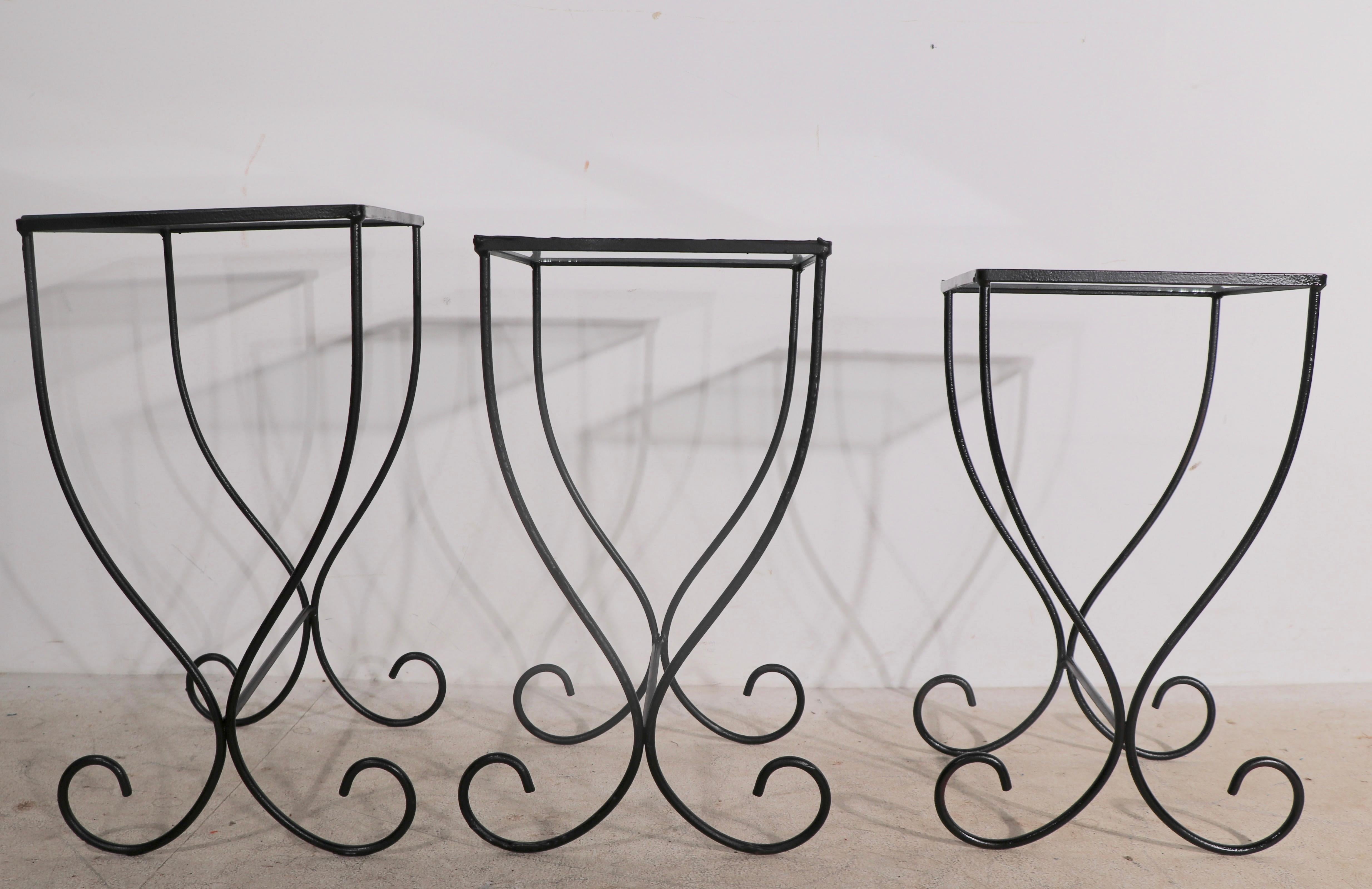 Mid-Century Modern Unusual Wrought Iron Nesting Tables Mid Century American in the French Style For Sale
