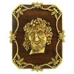 Unusual Yellow Gold & Wood Pin/Pendant with Bacchus Head