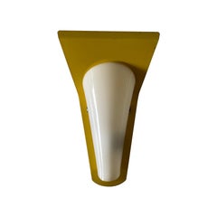 Unusual Yellow Metal Frame with Curved Plexiglass Shade Sconce, 1960s, Germany