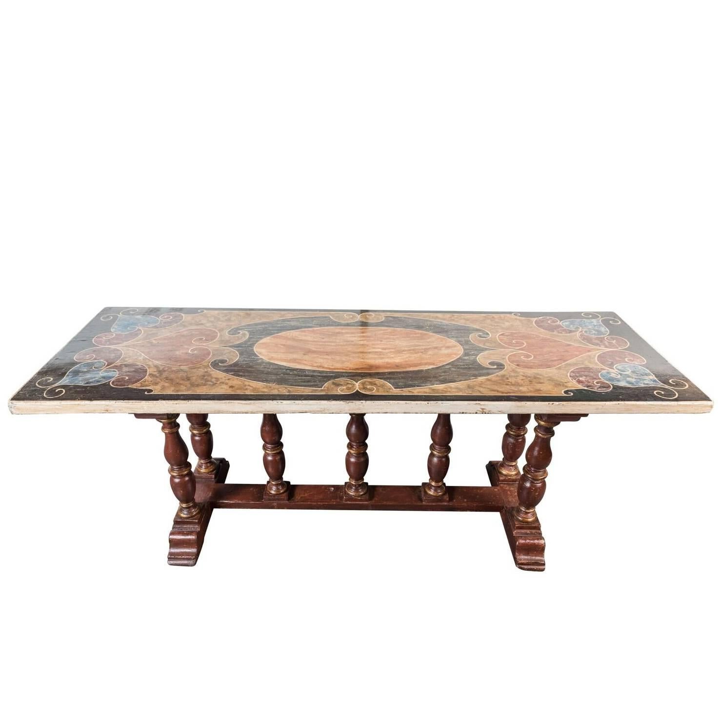 Table italienne peinte, inhabituelle, début du XIXe siècle
