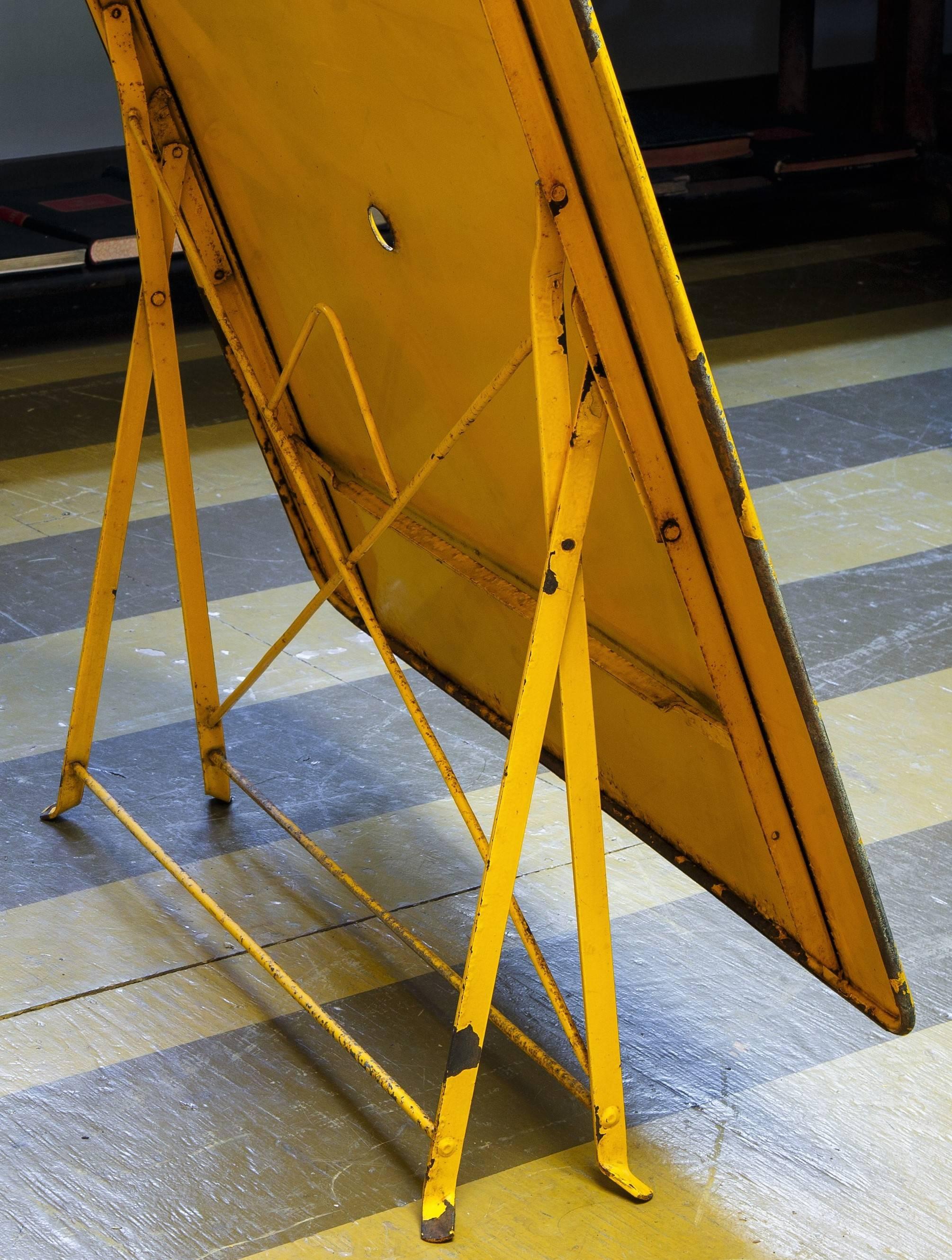 Mid-20th Century Unusual, Large Square Yellow Painted Iron Folding GardenTable