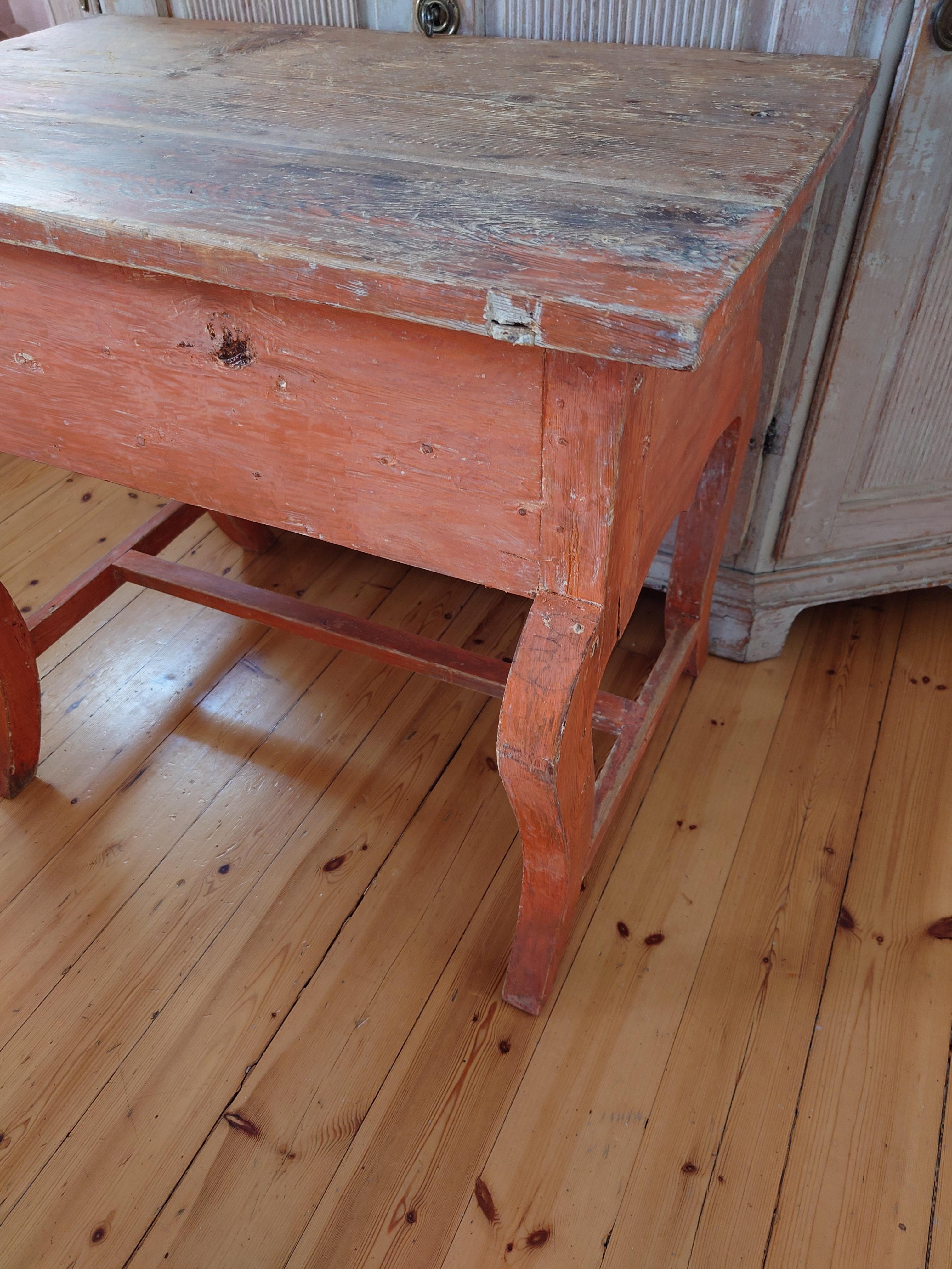 Pine Unusually Charming 19th Century Swedish Folk Art Table  with original paint. For Sale