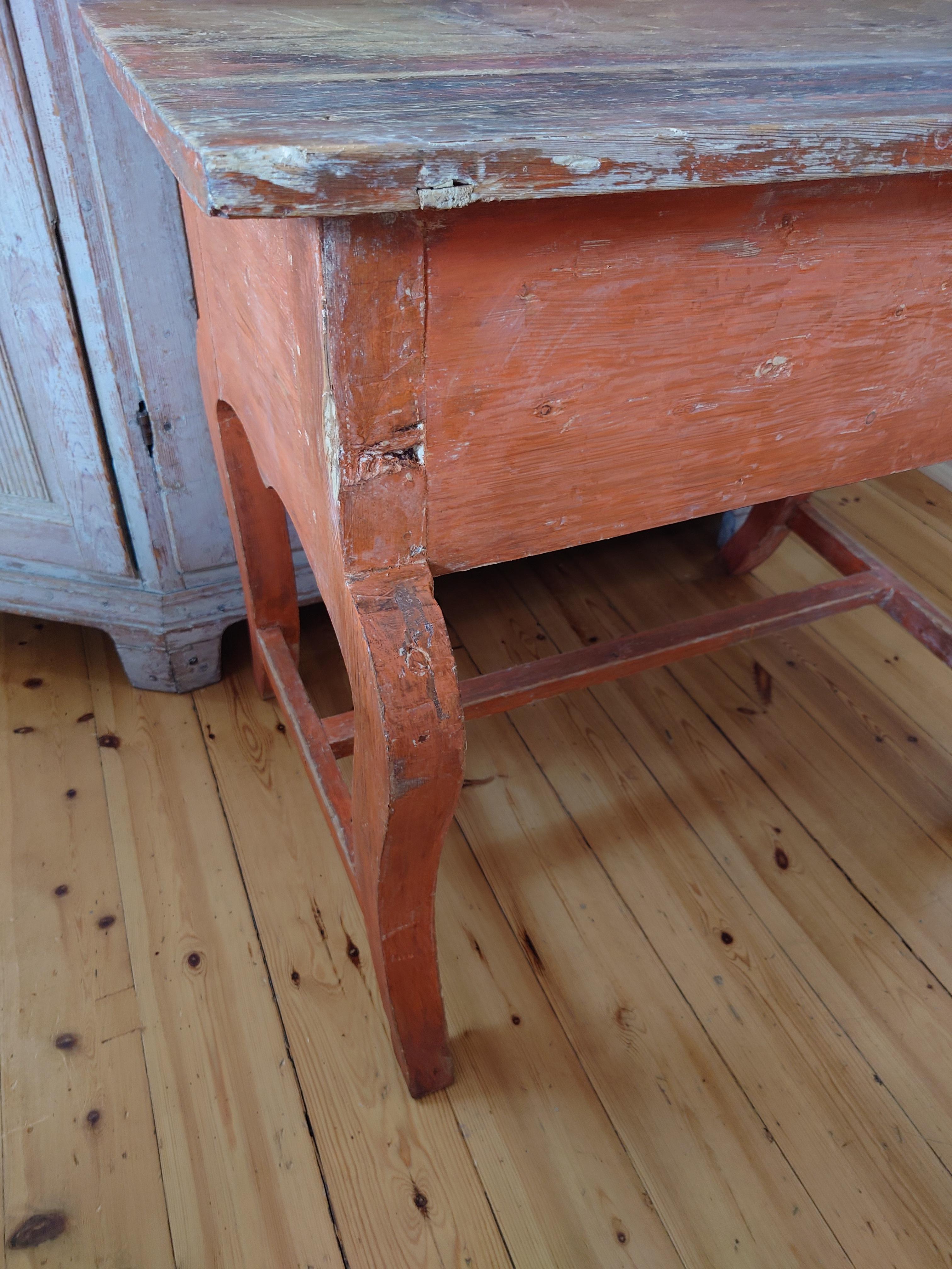 Unusually Charming 19th Century Swedish Folk Art Table  with original paint. For Sale 2