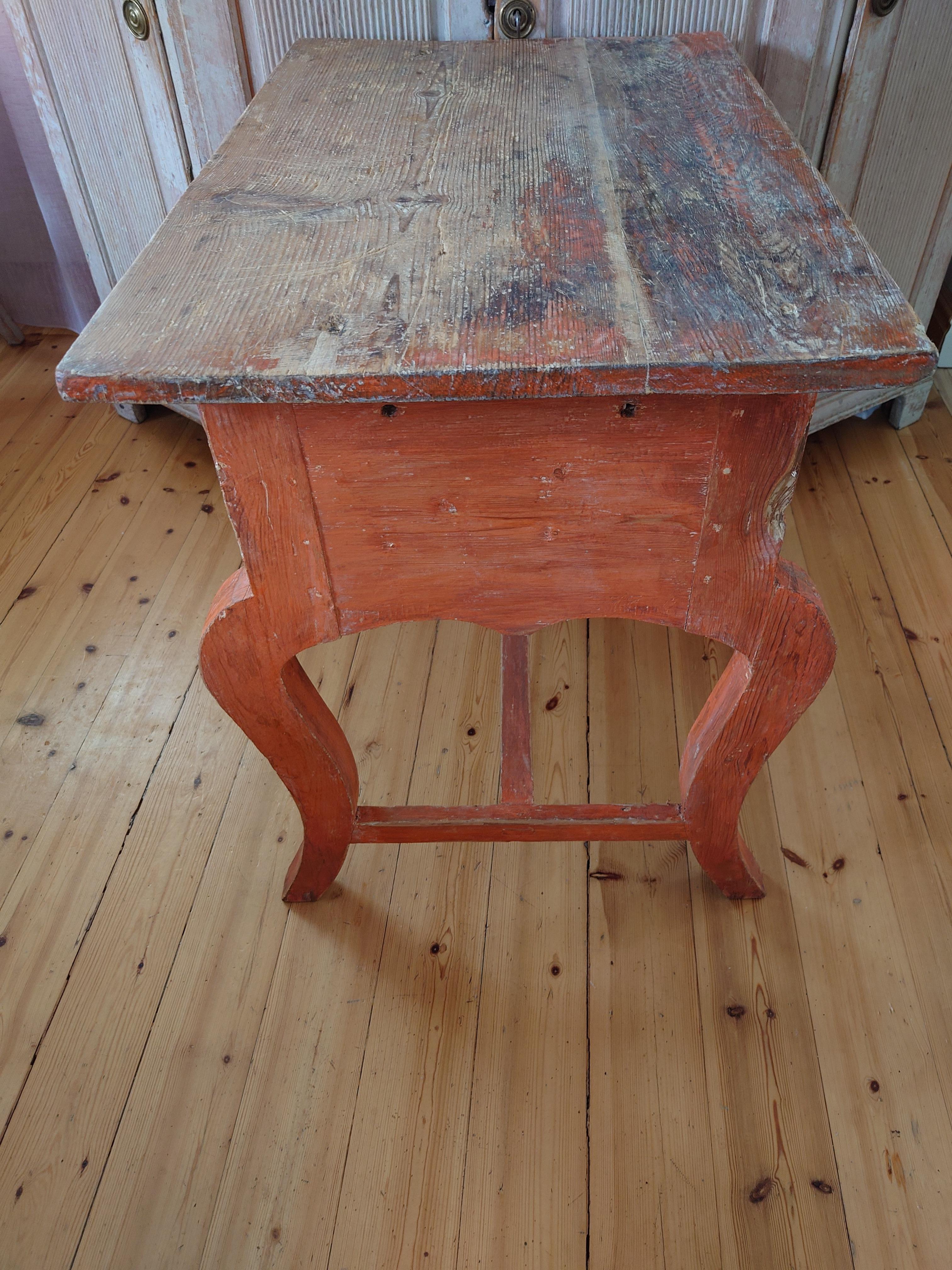 Unusually Charming 19th Century Swedish Folk Art Table  with original paint. For Sale 3